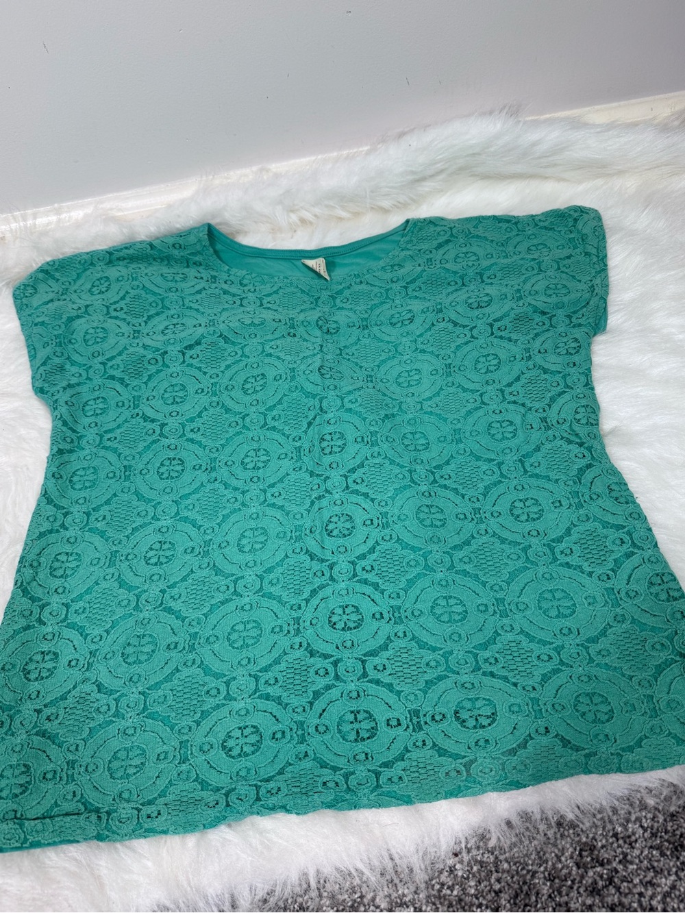 Faded Glory Teal Lace Short Sleeve Top